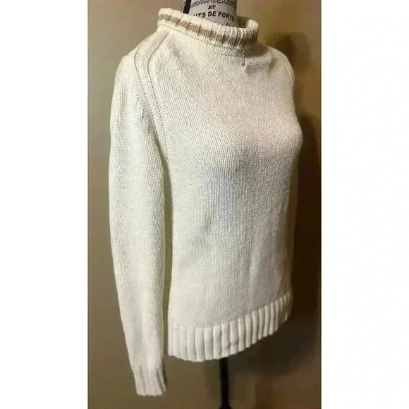 Tommy Hilfiger Cable Knit Sweater White Ivory Mock Neck Women’s Size Medium EUC! - Picture 3 of 9